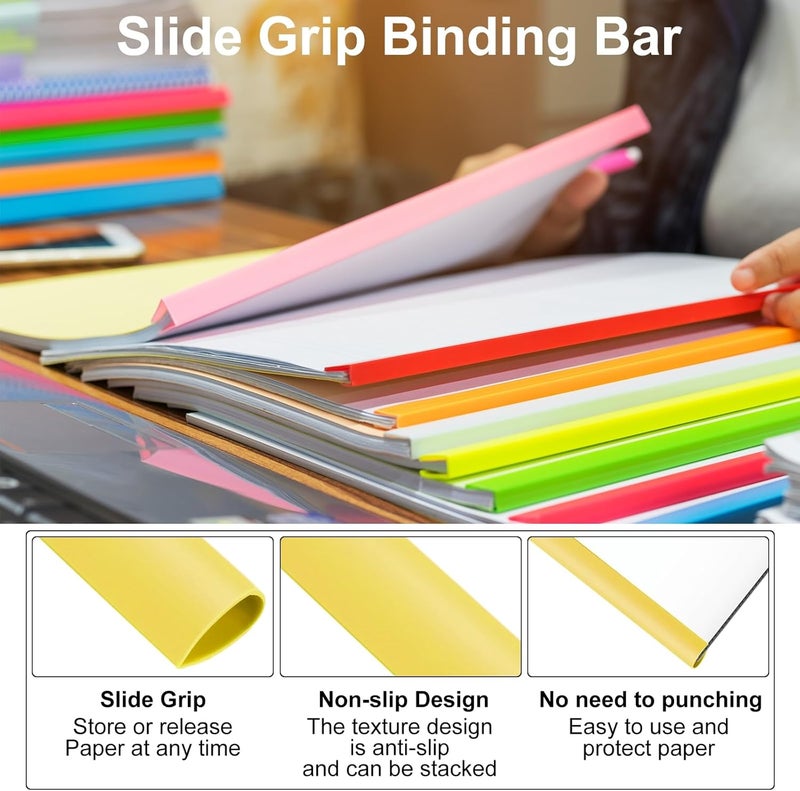 PATIKIL 30Pcs Binding Bars, 8mm Binding Bars Slide Grip 50 Sheets Capacity A4 Size Report Binder Teardrop Shape Presentation Binder for Report Cover Resume, Yellow - Image 4